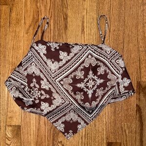 Boutique Graffiti Brown Paisley Handkerchief Bandana Tank Crop Top Women’s Small